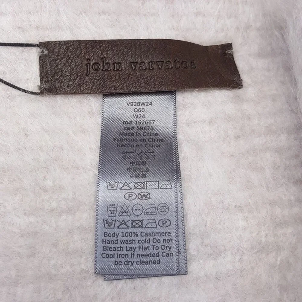 JOHN VARVATOS Scarf Mens Cream Long Rectangle 100% Cashmere LEA 80x10 $298